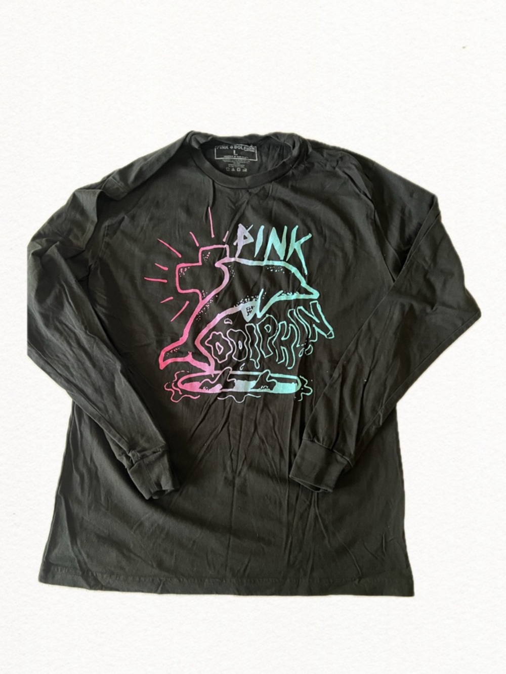 Pink Dolphin Black Crewneck Tee with White Logo Print size L